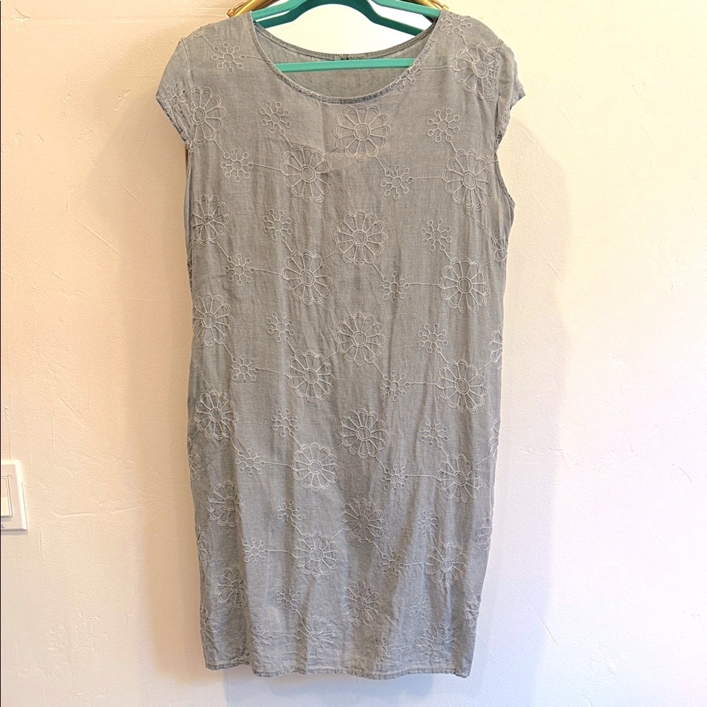Pure Lino linen shift dress grey